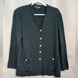 St. John Basics Black Cardigan with Crystal Buttons.